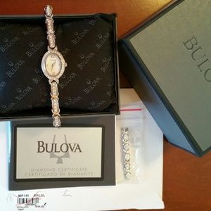 Woman's Bulva Oval Mother of Pearl face Crystal Wa